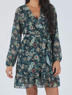 Robe à Volants Imprimé Fleurs Baroques - Bleu Foncé -DADA Vetements Magasin MAX 3135 8