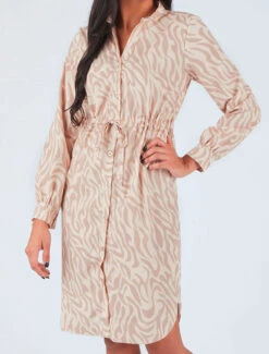 Robe Chemise à Imprimé Abstrait - Beige -DADA Vetements Magasin MAX 3154 8