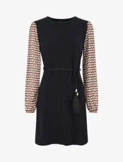 Robe Coupe Droite à Manches Imprimé Mosaïque - Marron