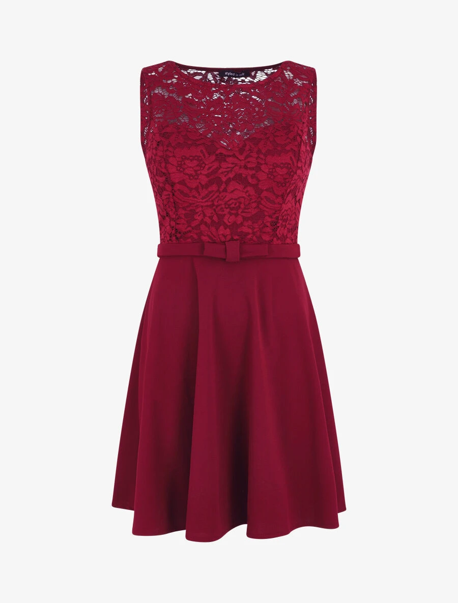 Robe Patineuse à Buste En Dentelle - Bordeaux 3 Robe Patineuse à Buste En Dentelle - Bordeaux