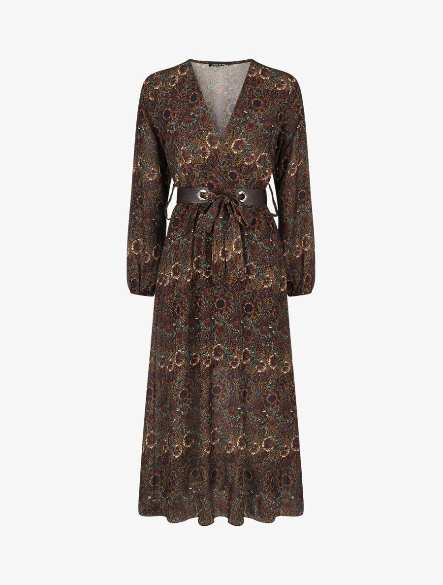 Robe Longue Empire Imprimé Fleurs Baroques - Noir 3 Robe Longue Empire Imprimé Fleurs Baroques - Noir