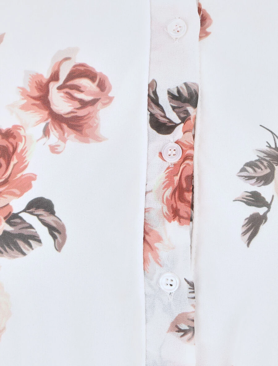 Robe élastiquée à Imprimé Fleuri - Blanc 5 Robe élastiquée à Imprimé Fleuri - Blanc – Image 3