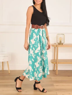 Robe Longue Sans Manches Imprimé Fleurs - Turquoise -DADA Vetements Magasin MAX 4948 8