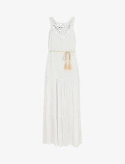 Robe Longue Bohème Sans Manches Col En Crochet - Blanc