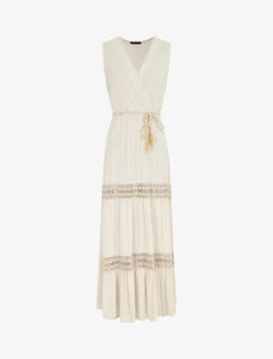 Robe Longue Unie à Col Cache-coeur - Écru