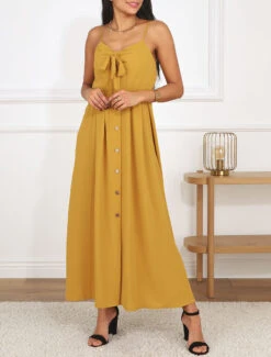 Robe Longue Unie Boutonnée - Jaune Moutarde -DADA Vetements Magasin MAX 5174 8