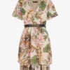 Robe évasée Manches Courtes Imprimé Fleurs Tropicales - Beige -DADA Vetements Magasin MAX 5397 1