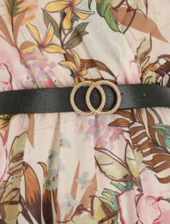 Robe évasée Manches Courtes Imprimé Fleurs Tropicales - Beige -DADA Vetements Magasin MAX 5397 3