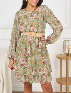 Robe Imprimé Fleuri à Taille élastiquée - Kaki -DADA Vetements Magasin MAX 5447 8