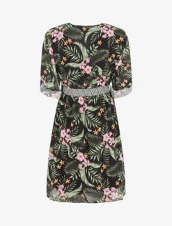 Robe Imprimé Tropical à Taille élastiquée - Noir -DADA Vetements Magasin MAX 5448 2