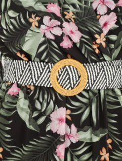 Robe Imprimé Tropical à Taille élastiquée - Noir -DADA Vetements Magasin MAX 5448 3