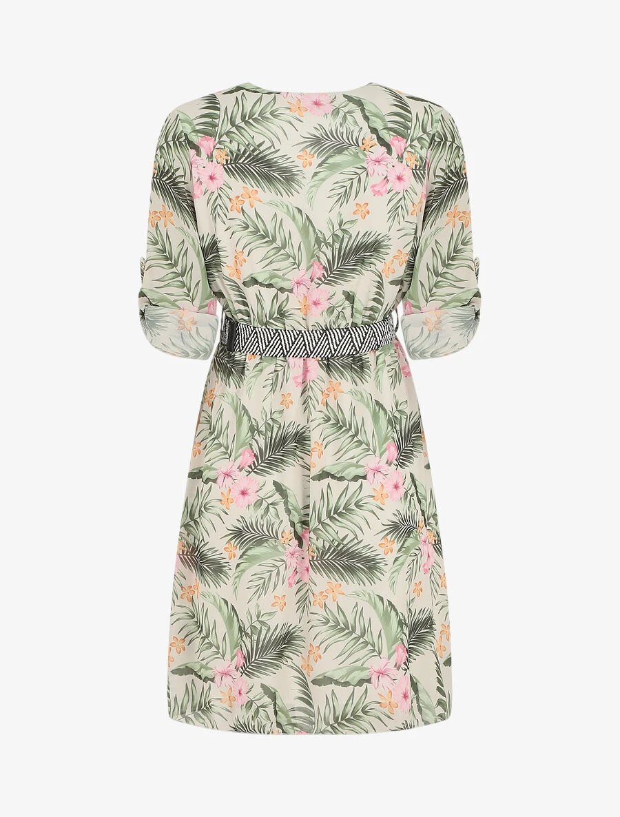 Robe Imprimé Tropical à Taille élastiquée - Beige 4 Robe Imprimé Tropical à Taille élastiquée - Beige – Image 2
