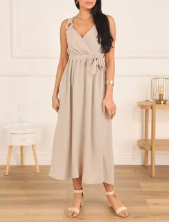 Robe Longue élastiquée à Bretelles Avec Anneaux - Beige -DADA Vetements Magasin MAX 5577 8