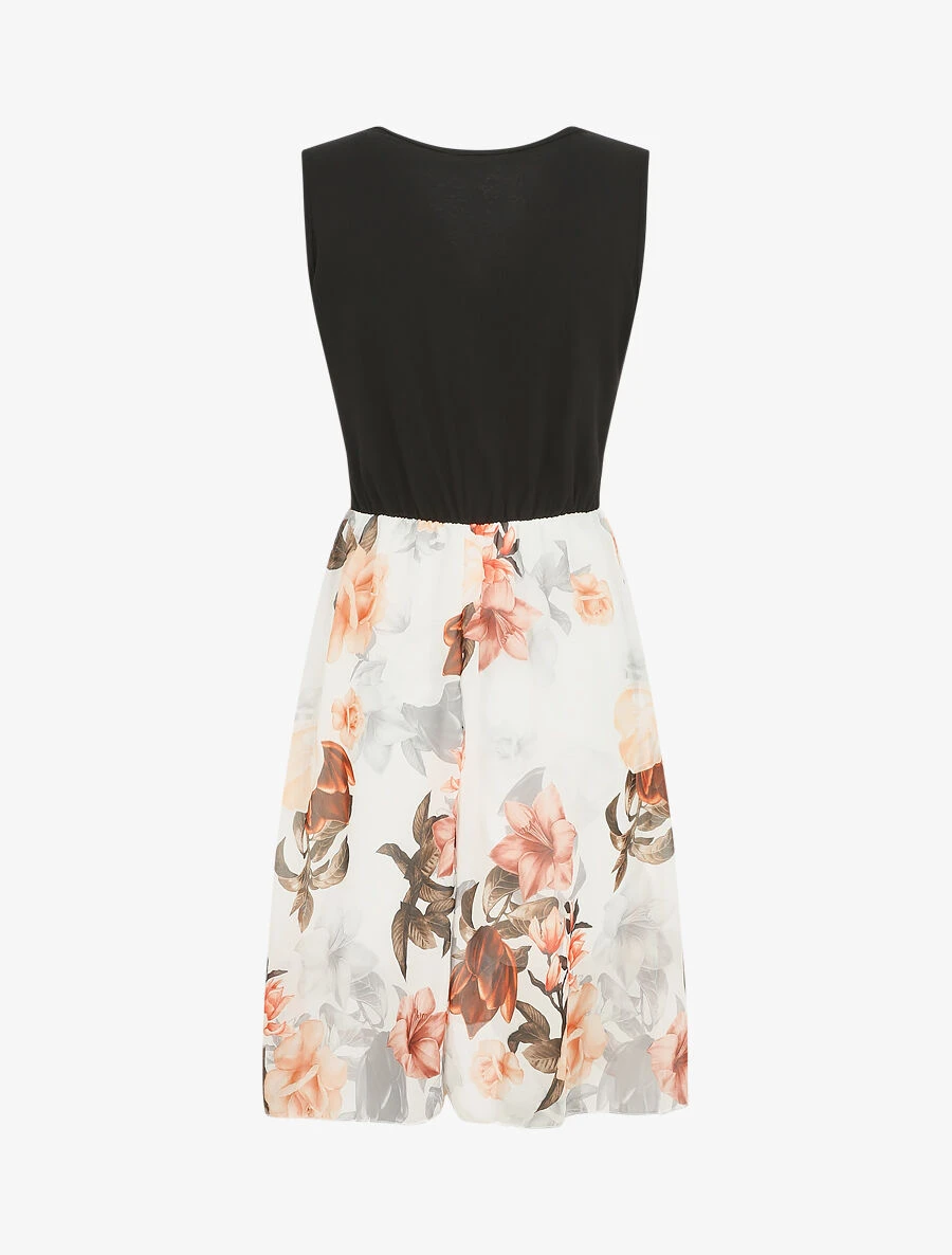 Robe Mi-longue Fleurie Sans Manches Col Cache-coeur - Blanc 4 Robe Mi-longue Fleurie Sans Manches Col Cache-coeur - Blanc – Image 2