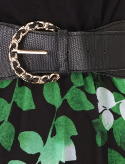 Robe Mi-longue à Bretelles Imprimé Végétal - Noir -DADA Vetements Magasin MAX 5701 3