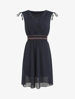 Robe Mi-longue Sans Manches Taille élastiquée Stylisée - Marine