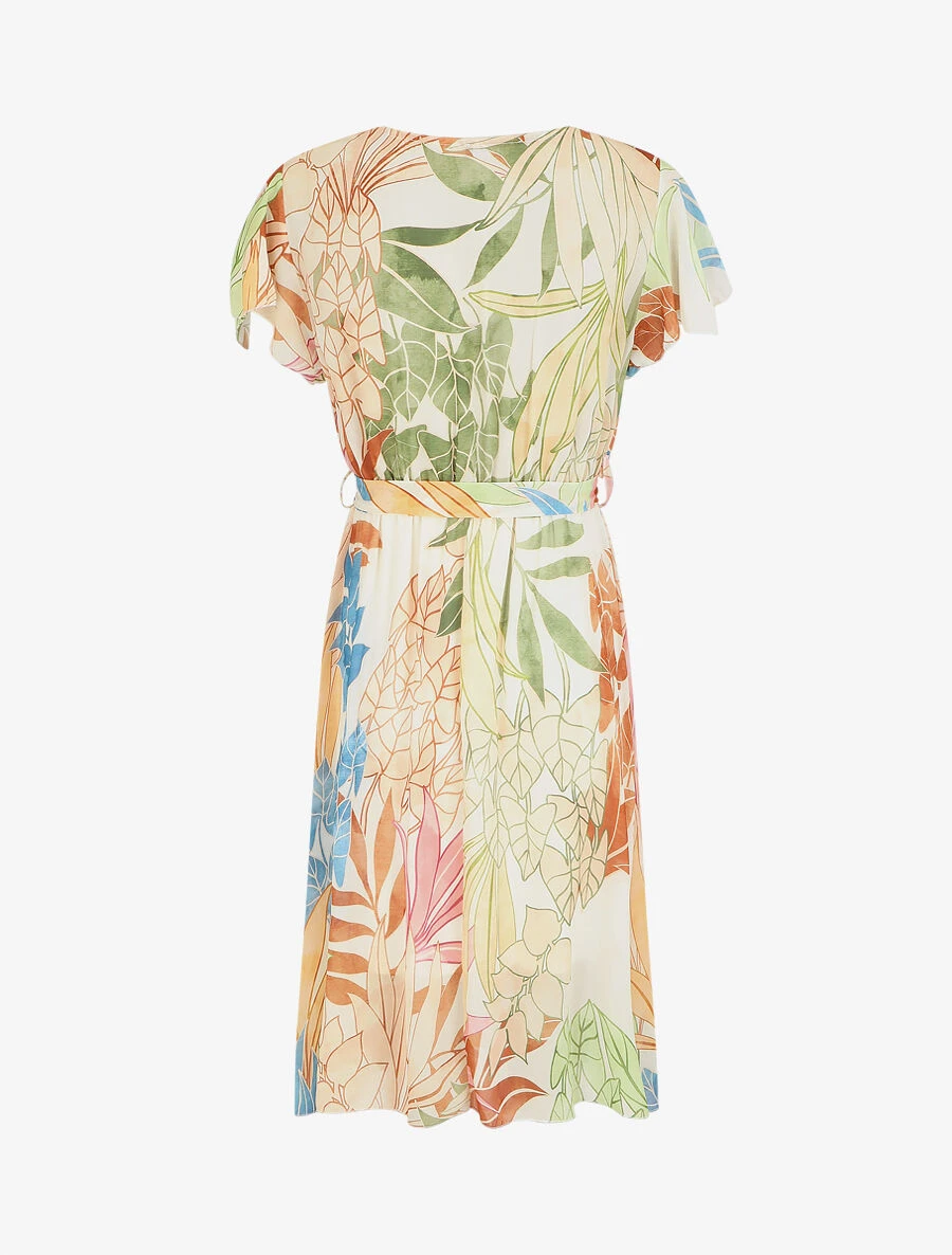 Robe En Voile élastiquée à Imprimé Feuilles - Crème 4 Robe En Voile élastiquée à Imprimé Feuilles - Crème – Image 2