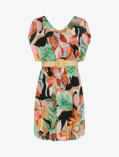 Robe En Voile élastiquée à Imprimé Fantaisie - Noir