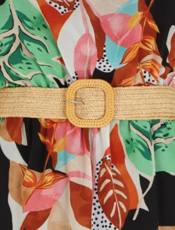 Robe En Voile élastiquée à Imprimé Fantaisie - Noir -DADA Vetements Magasin MAX 5999 3