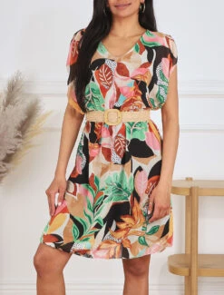 Robe En Voile élastiquée à Imprimé Fantaisie - Noir -DADA Vetements Magasin MAX 5999 8