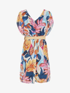 Robe En Voile élastiquée à Imprimé Fantaisie - Bleu 7 Robe En Voile élastiquée à Imprimé Fantaisie - Bleu -DADA Vetements Magasin MAX 6000 2