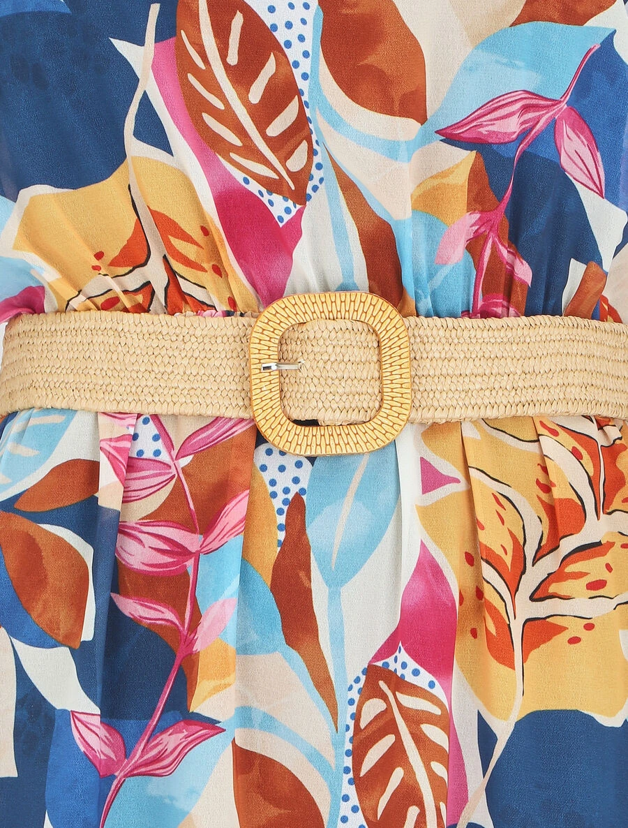 Robe En Voile élastiquée à Imprimé Fantaisie - Bleu 5 Robe En Voile élastiquée à Imprimé Fantaisie - Bleu – Image 3