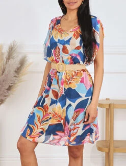 Robe En Voile élastiquée à Imprimé Fantaisie - Bleu 9 Robe En Voile élastiquée à Imprimé Fantaisie - Bleu -DADA Vetements Magasin MAX 6000 8