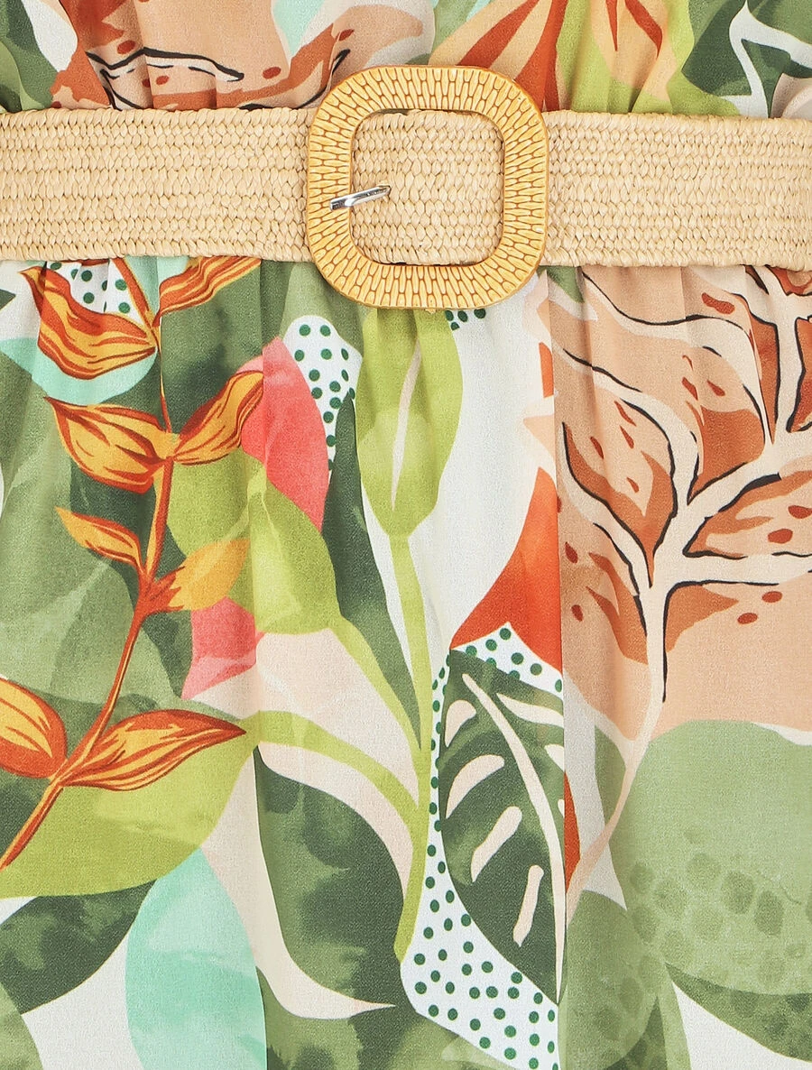 Robe En Voile élastiquée à Imprimé Fantaisie - Vert 5 Robe En Voile élastiquée à Imprimé Fantaisie - Vert – Image 3