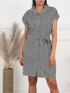 Robe Chemise Imprimé Rayures - Noir -DADA Vetements Magasin MAX 6095 8