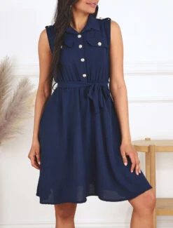 Robe Unie à Taille élastiquée - Marine -DADA Vetements Magasin MAX 6195 8