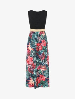 Robe Longue Bicolore Imprimé Fleurs Tropicales - Marine -DADA Vetements Magasin MAX 6197 2