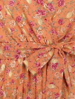 Robe Empire Courte Imprimé Roses Irisées - Orange -DADA Vetements Magasin MAX 972 3