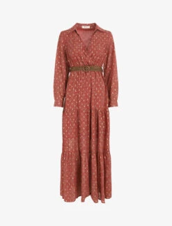 Robe Longue En Voile Léopard Irisé - Rouille