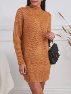 Robe Pull à Col Montant - Camel -DADA Vetements Magasin RUBY 1391 8