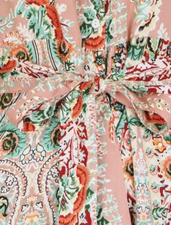 Robe Longue Sans Manches Imprimé Fleurs Stylisées - Rose -DADA Vetements Magasin RUBY 1974 3