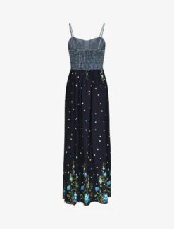 Robe Longue Bi-matière Imprimé Floral - Marine -DADA Vetements Magasin RUBY 1985 2
