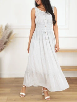 Robe Longue évasée à Pois Sans Manches - Blanc -DADA Vetements Magasin RUBY 2018 8