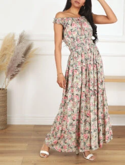 Robe Longue évasée Fleuri Sans Manches - Vert -DADA Vetements Magasin RUBY 2019 8