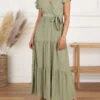 Robe Longue Unie Manches Courtes - Vert Olive -DADA Vetements Magasin RUBY 2030 8