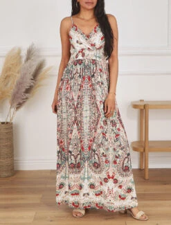 Robe Longue Fleurie Et Irisée - Beige -DADA Vetements Magasin RUBY 2158 8