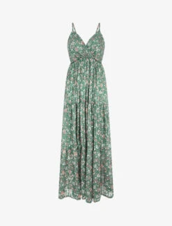 Robe Longue Fleurie Et Satinée à Bretelles - Vert -DADA Vetements Magasin RUBY 2161 1