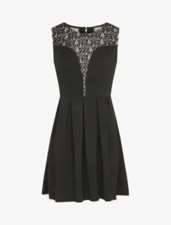 Robe Patineuse à Col Et Dos En Dentelle - Noir