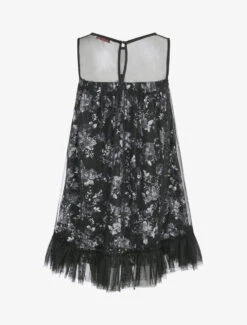 Robe Babydoll Imprimé Roses Et Bords Volantés - Noir -DADA Vetements Magasin RUBY 329 2