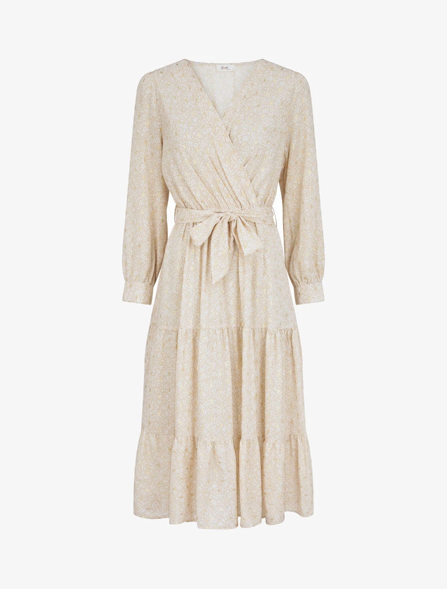 Robe Longue Patineuse Imprimé Fleurs D'été Irisées - Beige 3 Robe Longue Patineuse Imprimé Fleurs D'été Irisées - Beige