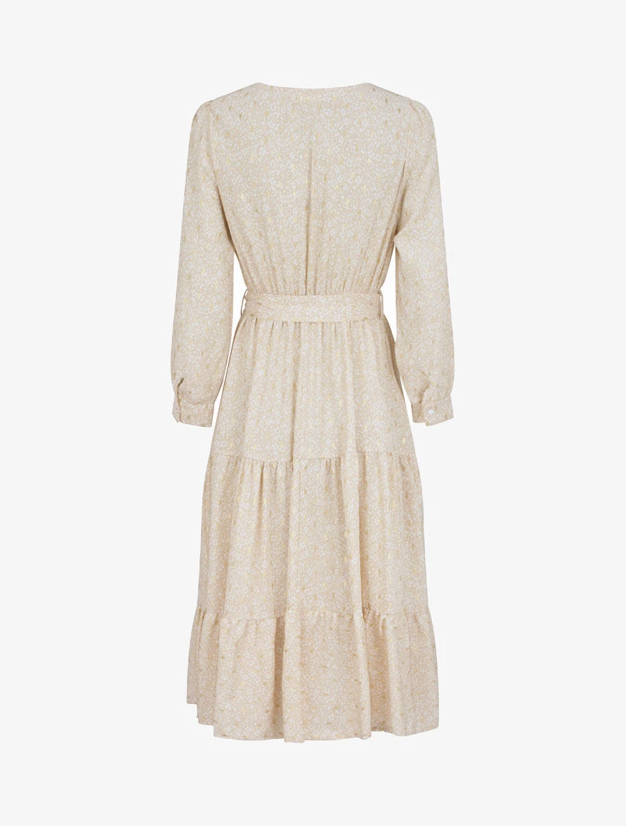 Robe Longue Patineuse Imprimé Fleurs D'été Irisées - Beige 4 Robe Longue Patineuse Imprimé Fleurs D'été Irisées - Beige – Image 2