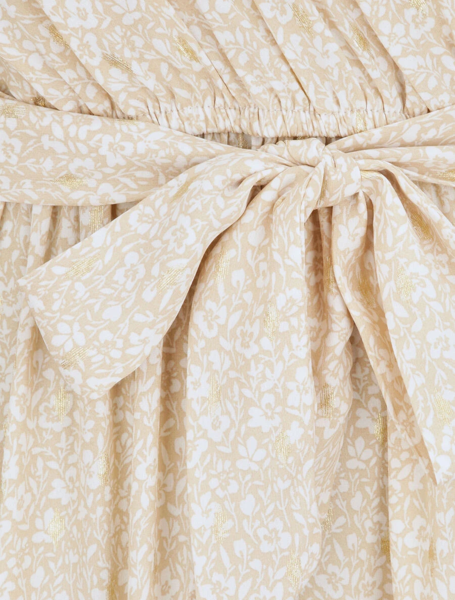 Robe Longue Patineuse Imprimé Fleurs D'été Irisées - Beige 5 Robe Longue Patineuse Imprimé Fleurs D'été Irisées - Beige – Image 3