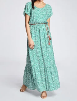 Robe Longue Empire Manches Courtes Imprimé Marguerites - Vert -DADA Vetements Magasin RUBY 530 8